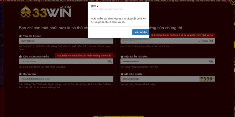 Yêu cầu cần thiết để đăng ký 33win
